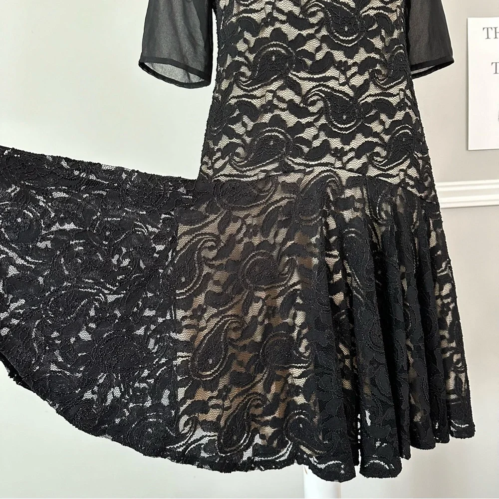 Vintage Y2K Black Lace Drop Waist Whimsigoth Dark Fairy Dress 10